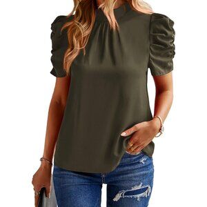 Women's Summer Top Ruffle Short Sleeve Frill Trim Mock Neck Floral Tops